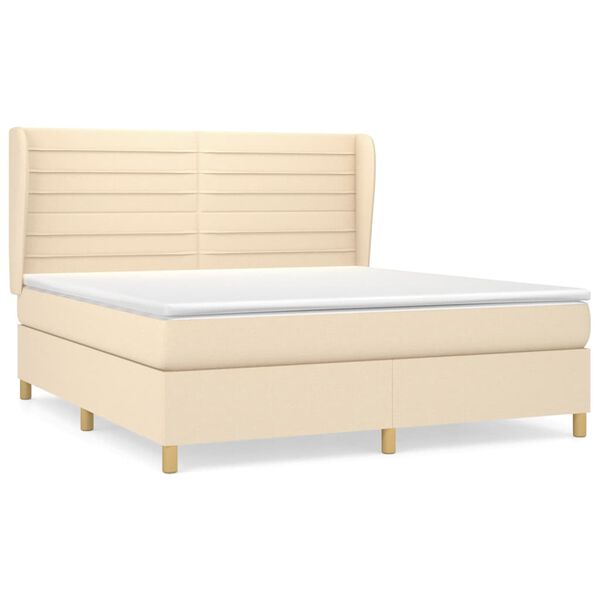vidaXL Boxspringbett mit Matratze Creme 180x200 cm Stoff