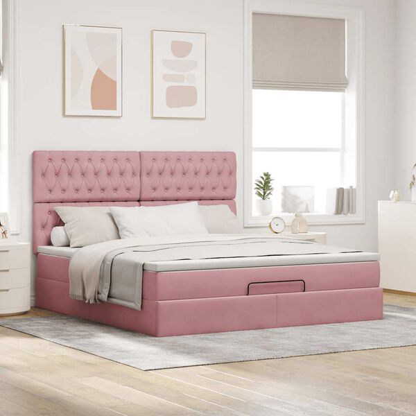 vidaXL Ottoman-Bett mit Matratzen & LEDs Rosa 180x200 cm Samt