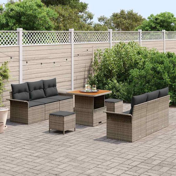 vidaXL Gartensofa-set mit Kissen 9 pcs Grau Poly-Rattan