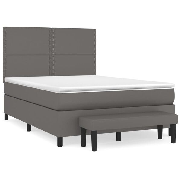 vidaXL Boxspringbett mit Matratze Grau 140x190 cm Kunstleder