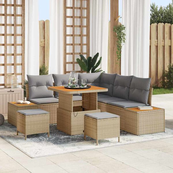 vidaXL Garten-Sofa-Set mit Kissen 8 pcs Beige Poly Rattan