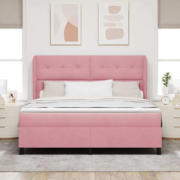 vidaXL Boxspringbett mit Matratze Rosa 200 x 180 cm Polyester