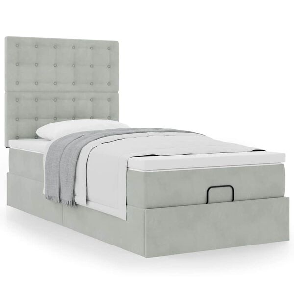 vidaXL Ottoman-Bett mit Matratzen Hellgrau 90x200 cm Samt