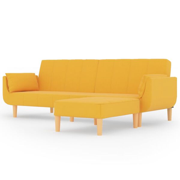 vidaXL Schlafsofa 2-Sitzer mit Hocker & Zwei Kissen Gelb Stoff