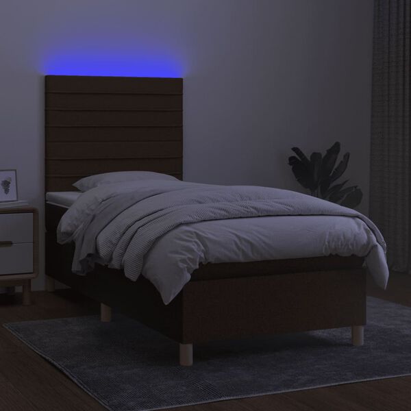 vidaXL Boxspringbett mit Matratze & LED Dunkelbraun 100x200 cm Stoff
