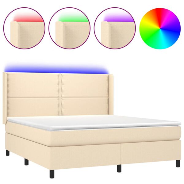 vidaXL Boxspringbett mit Matratze & LED Creme 180x200 cm Stoff