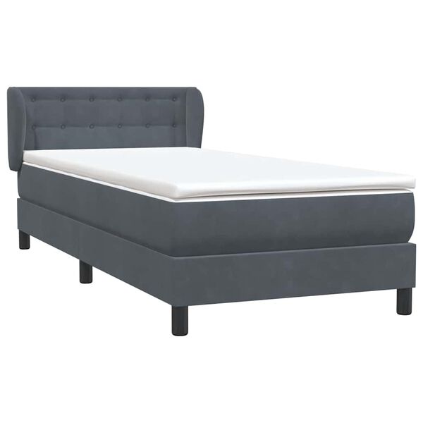 vidaXL Boxspringbett mit Matratze Dunkelgrau 100x220 cm Samt