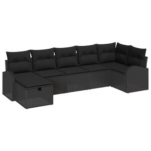vidaXL Sofa Set mit Kissen mit Speicher 7 pcs Schwarz Poly-Rattan