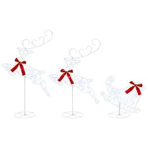 vidaXL Weihnachtsrentier mit Schlitten 3 stk. 160 LEDs Kaltwei&szlig;