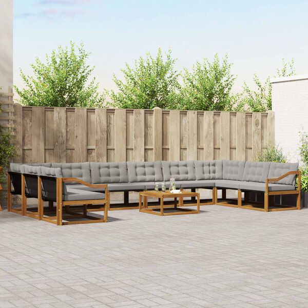 vidaXL Outdoor-Sofagarnitur mit Kissen 11 pcs Nat&uuml;rlich und Hellgrau