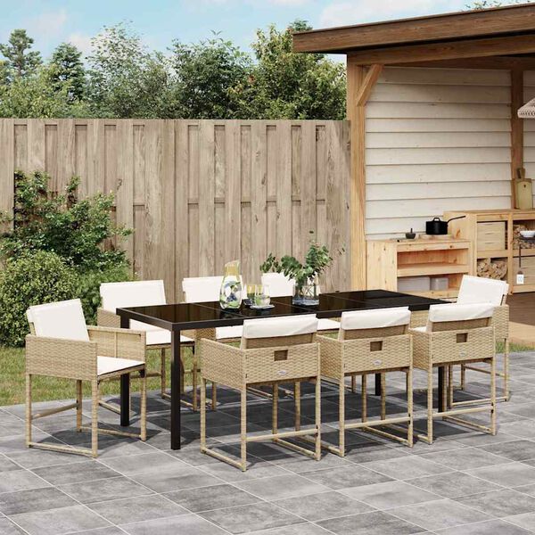 vidaXL Garten Essgruppe mit Kissen 9 pcs Beige Poly-Rattan