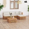vidaXL 5-tlg. Garten-Lounge-Set mit Creme Kissen Massivholz Teak