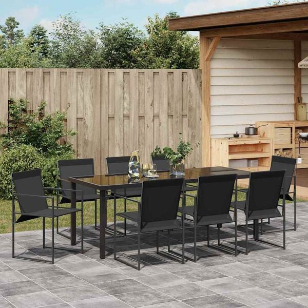 vidaXL Garten Essgruppe 9 pcs Schwarz Pulverbeschichteter Stahl