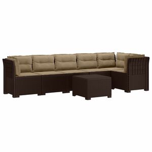 vidaXL 6-Sitzer Garten Sofa mit Kissen Rattan Look PP Braun