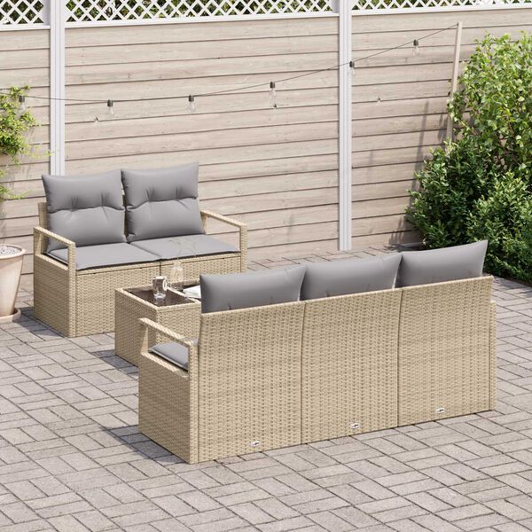vidaXL Gartensofa-set mit Kissen 6 pcs Beige und Grau Poly-Rattan