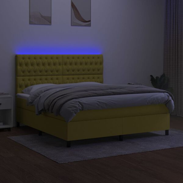 vidaXL Boxspringbett mit Matratze & LED Gr&uuml;n 180x200 cm Stoff
