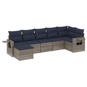 vidaXL 7-teiliges Gartensofa-Set mit Kissen, grau, Polyrattan