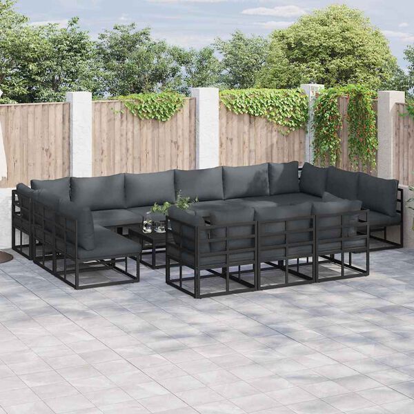 vidaXL Gartensofa-set mit Kissen 14 pcs Schwarz Aluminium
