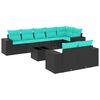 vidaXL 9-teiliges Gartensofa-Set mit Kissen, schwarzes Polyrattan