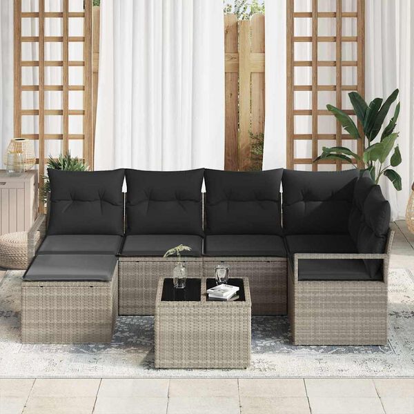 vidaXL Sofa Set 7 pcs Hellgrau Poly-Rattan