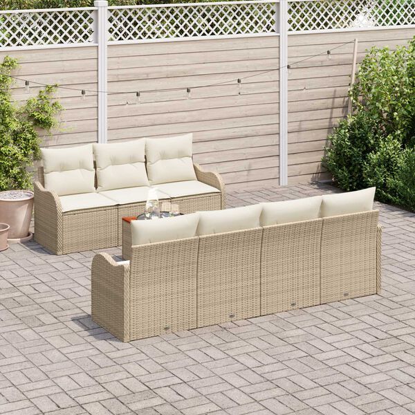 vidaXL Gartensofa-set mit Speicher 8 pcs Beige und Creme Poly-Rattan