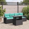 vidaXL 5-tlg. Garten-Sofagarnitur mit Kissen Schwarz Poly Rattan Akazie