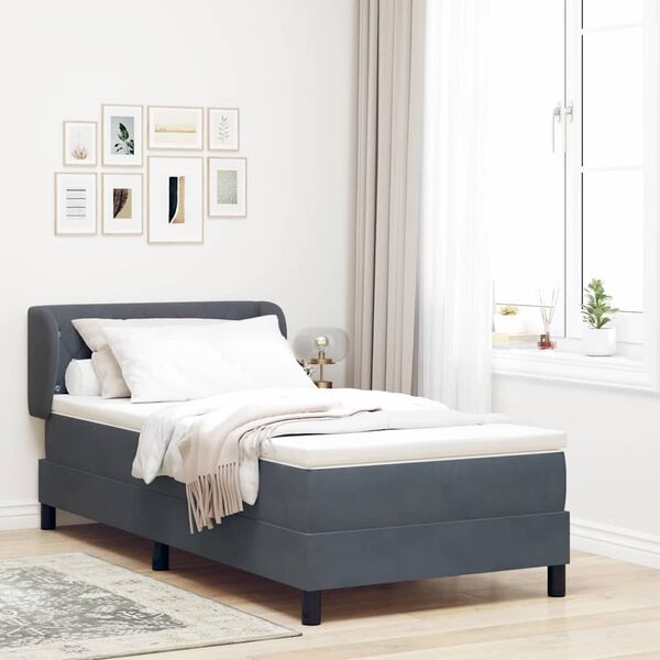 vidaXL Boxspringbett mit Matratze Dunkelgrau 90 x 190 cm Samt