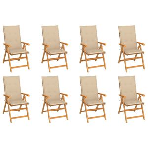 vidaXL Verstellbare Klappst&uuml;hle mit Kissen, 8-teilig, Massivholz Teakholz