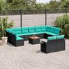 vidaXL 13-teiliges Gartensofa-Set mit Kissen, schwarzes Polyrattan