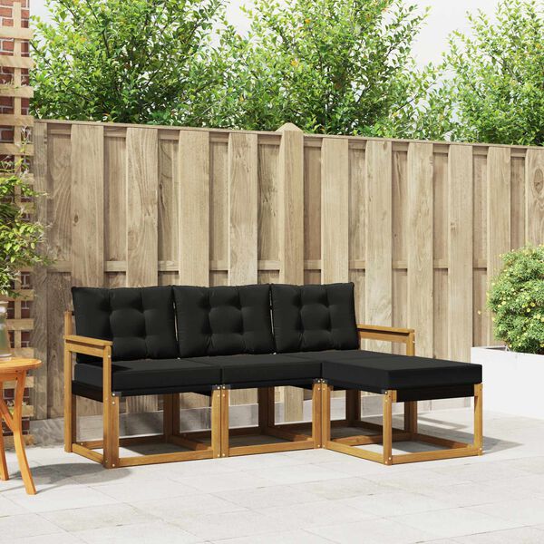 vidaXL Outdoor-Sofagarnitur mit Kissen 4 pcs Nat&uuml;rlich und Schwarz