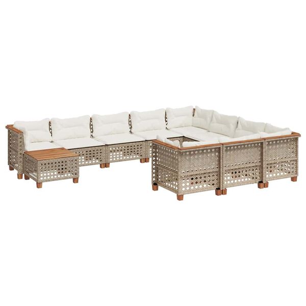 vidaXL 11-tlg. Garten-Sofagarnitur mit Kissen Beige Poly Rattan