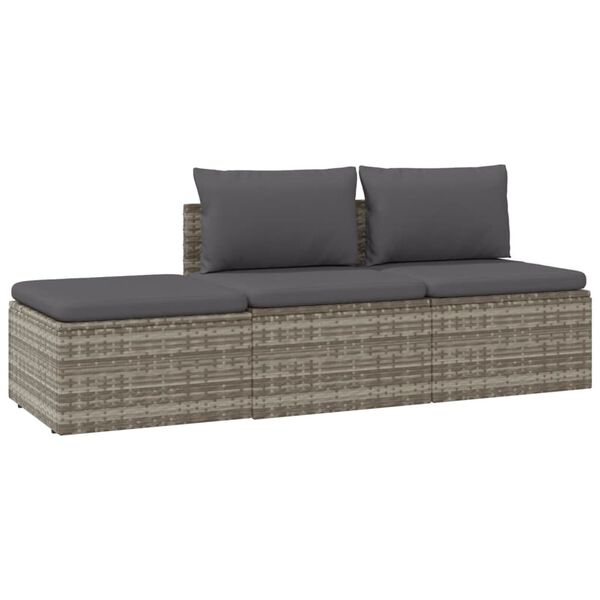 vidaXL 3-tlg. Garten-Lounge-Set mit Kissen Grau Poly Rattan