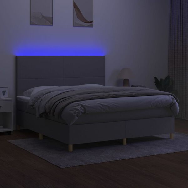 vidaXL Boxspringbett mit Matratze & LED Hellgrau 160x200 cm Stoff