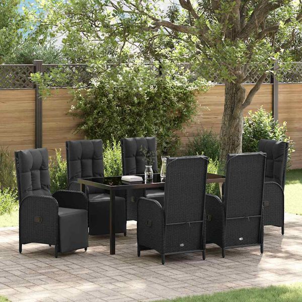 vidaXL Garten Essgruppe mit Kissen 7 pcs Schwarz Poly-Rattan