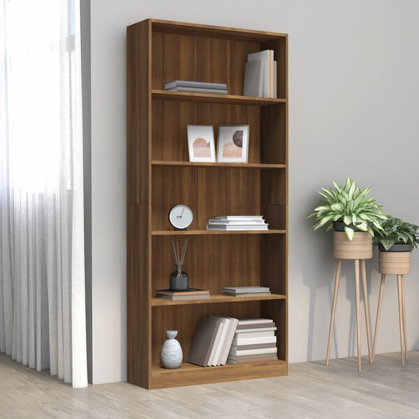 vidaXL B&uuml;cherregal 5 F&auml;cher Braun Eichen-Optik 80x24x175 Holzwerkstoff