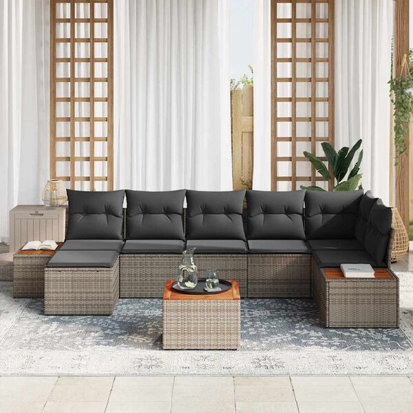 vidaXL Garten-Sofa-Set mit Kissen 8 pcs Grau Poly Rattan