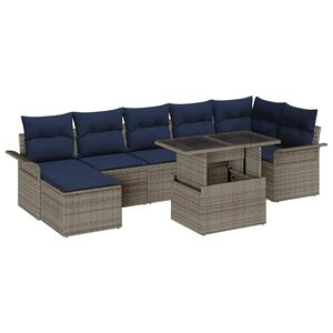 vidaXL Gartensofa-set mit Kissen mit Speicher 8 pcs Grau Poly Rattan