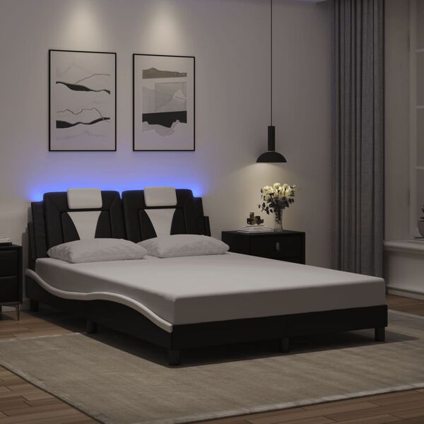 vidaXL Bettgestell "Viana" mit LED ohne Matratze Schwarz und Wei&szlig; 140x190 cm