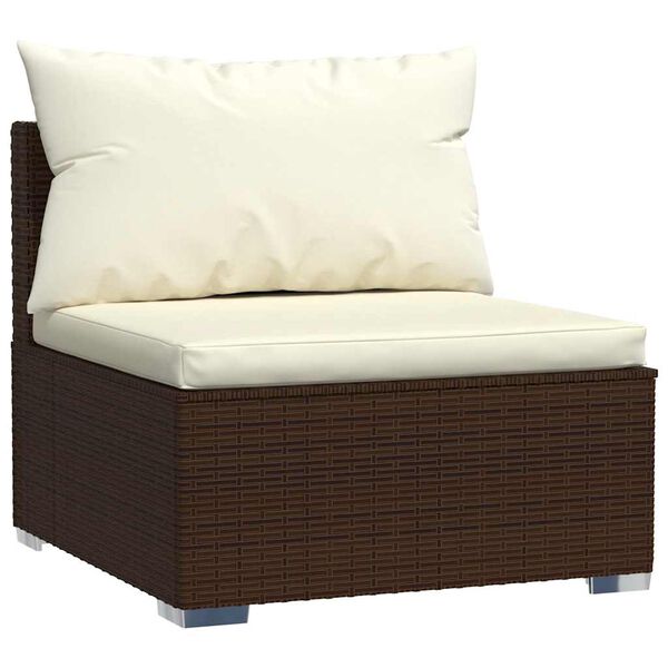 vidaXL Garten-Mittelsofa mit Kissen Braun Poly Rattan