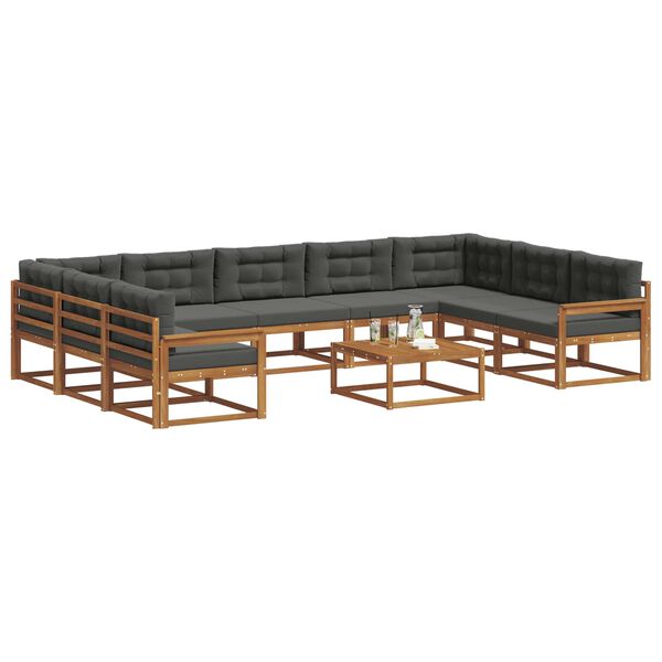 vidaXL Outdoor-Sofagarnitur mit Kissen 10 pcs Natur und Anthrazit