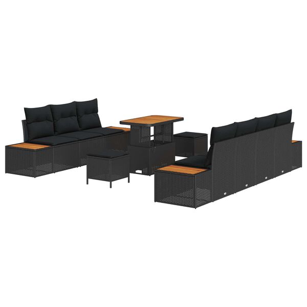 vidaXL Garten-Sofa-Set mit Kissen 10 pcs Schwarz Poly Rattan