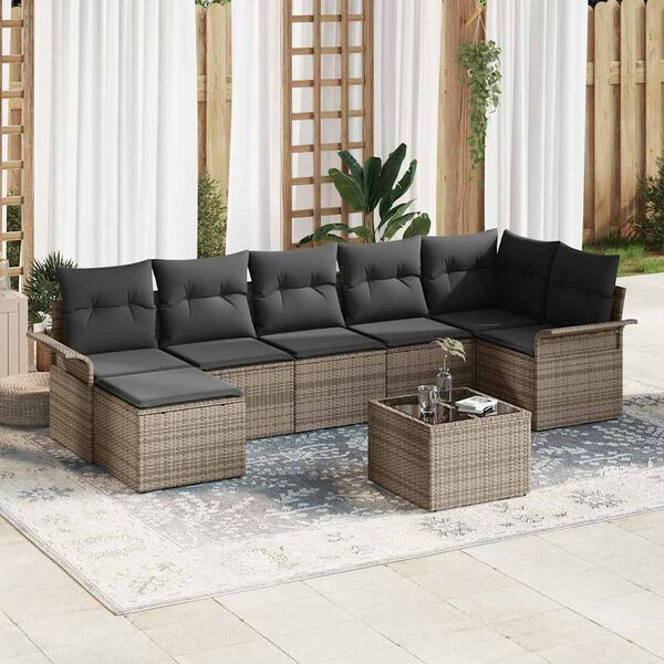 vidaXL Gartensofa-set mit Kissen 8 pcs Grau Poly-Rattan
