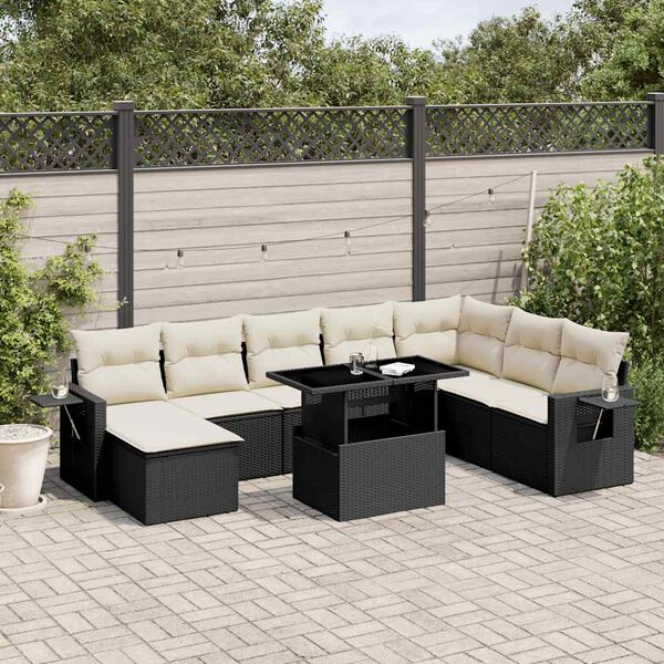 vidaXL 8-tlg. Garten-Sofagarnitur mit Kissen Schwarz Poly Rattan