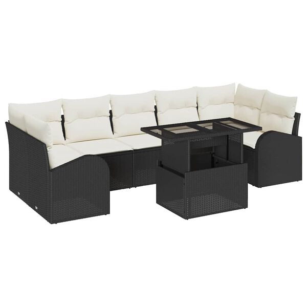 vidaXL Garten-Sofa-Set mit Kissen 8 pcs Schwarz Poly Rattan