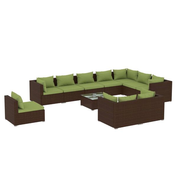 vidaXL 11-tlg. Garten-Lounge-Set mit Kissen Poly Rattan Braun