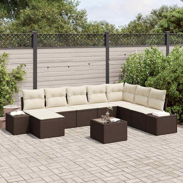 vidaXL Gartensofa-set mit Kissen 9 pcs Braun Poly-Rattan