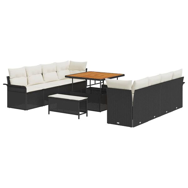 vidaXL Garten-Sofa-Set mit Kissen mit Kissen 11 pcs Schwarz und Creme