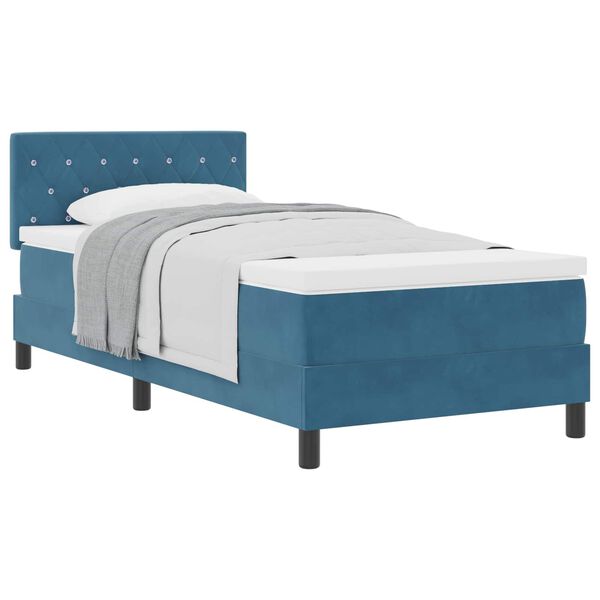 vidaXL Boxspringbett mit Matratze Dunkelblau 90 x 190 cm Samt