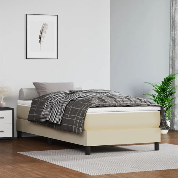 vidaXL Boxspringbett mit Matratze Creme 90x190 cm Kunstleder