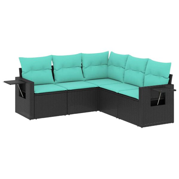 vidaXL 5-teiliges Gartensofa-Set mit Kissen, schwarzes Polyrattan